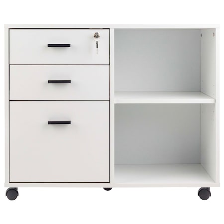 Lavish Home 3 Drawer File Cabinet with Lock Wooden Lateral Filing Cabinet with 3 Storage Drawers and Shelf 80-FC-3D-W