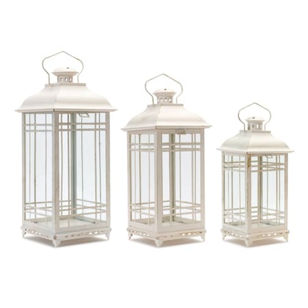 Homeroots Set of Three Ivory Metal Mirrored Floor Lantern Candle Holders, 3PK 516433