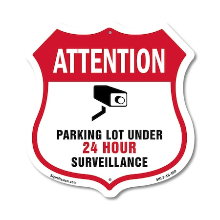 Signmission Video Surveillance Shield Sign Attention, 18 Inch X 18 Inch, Plastic Sign SHI-P-18-469