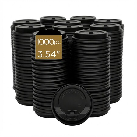 Eco Harmony Products Flat Lid for 10, 12, 16, 20, 24oz Paper Cup, 90mm, Plastic, Black, 1000PK 804651