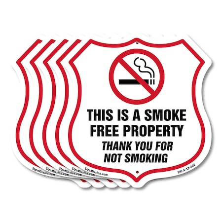 Signmission No Smoking Shield Sign This Is A Smoke F, 12 inch X 12 inch, Aluminum Metal Sign, 5PK SHI-A-5Pack-12-402