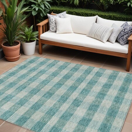 Homeroots 10' X 14' Teal Blue And Ivory Plaid Washable Indoor Outdoor Area Rug 595516