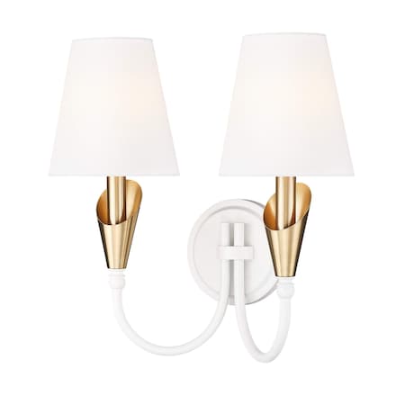 Z-Lite Claudelle 2-Light Wall Sconce, 13.75 in W x 14.5 in H, Textured White + Modern Gold 4014-2S-TW-MGLD
