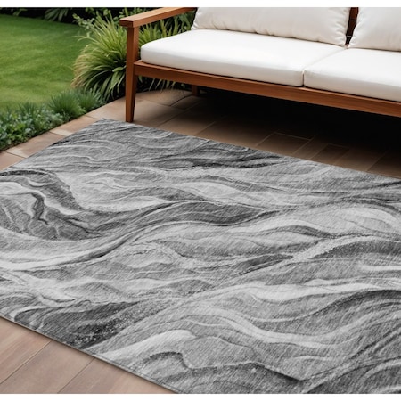 Homeroots 10' X 14' Gray Charcoal And Ivory Abstract Washable Indoor Outdoor Area Rug 582997