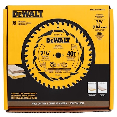 Dewalt 7-1/4 in. D X 5/8 in. Tungsten Carbide Tipped Circular Saw Blade 40 teeth DWA271440B10