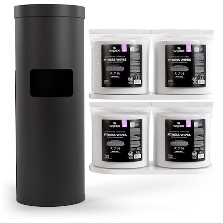Wipex Plant-Based Lavender Fitness Wipes 700ct Bundle, 4 Refill Rolls + Black Floor Dispenser w/ Trash Can WX72240BFDLARP4