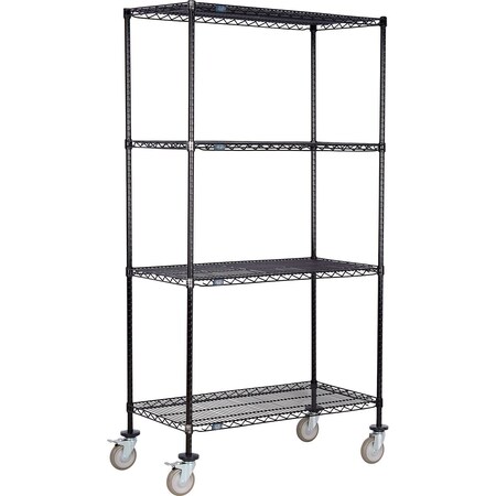 Global Industrial Nexel 4 Shelf Truck, Black Epoxy, 48"W x 14"D x 80"H, Polyurethane Swivel Casters, 2 Brakes B3144422