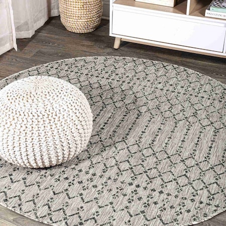 Jonathan Y Ourika Moroccan Geometric Textured Weave Light Gray/Black 6 ft Round Indoor/Outdoor Area Rug SMB108E-6R