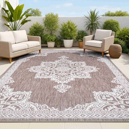 Jonathan Y Arden Vintage Casual Medallion Light Brown/Cream 5 ft. x 8 ft. Indoor/Outdoor Area Rug SMB300D-5