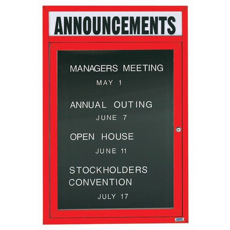 Aarco Outdoor Enclosed Directory w/ Al Frame HeadeRS, Powder Coated Red, 48''Hx36''W OADC4836HR