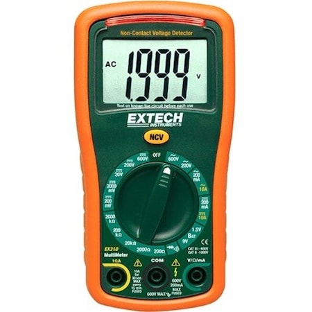 Extech Digital Multimeter, 600 V Max DC, 0.1 V Max AC, Average, 2,000 Instrument Counts, LCD EX310