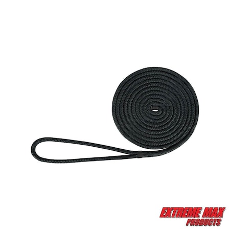 Extreme Max 3006.2108 BoatTector Double Braid Nylon Dock Line - 1/2" x 15', Black 3006.2108