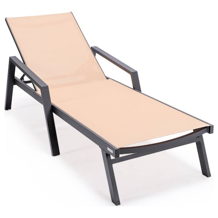 Leisuremod Marlin Patio Chaise Lounge Chair with Armrests in Black Aluminum Frame, Light Brown MLABL-77LBR
