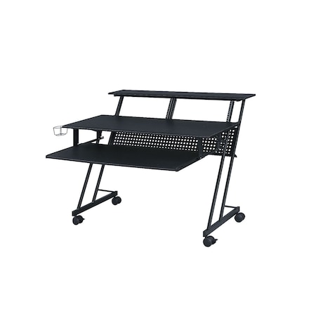 Homeroots 47" Black Wood and Metal Rolling Computer Desk 491455