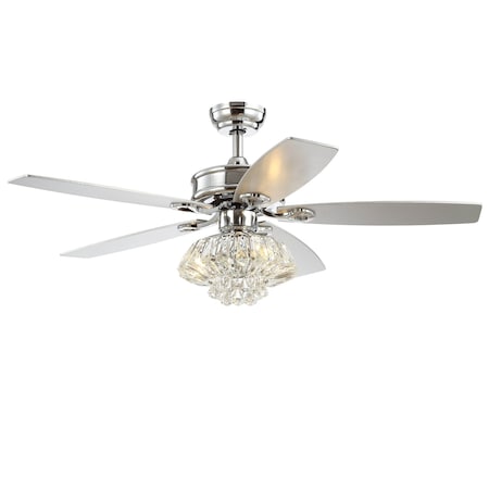 Jonathan Y Kate 48" 3-Light Glam Crystal Drum LED Ceiling Fan With Remote, Chrome JYL9608A