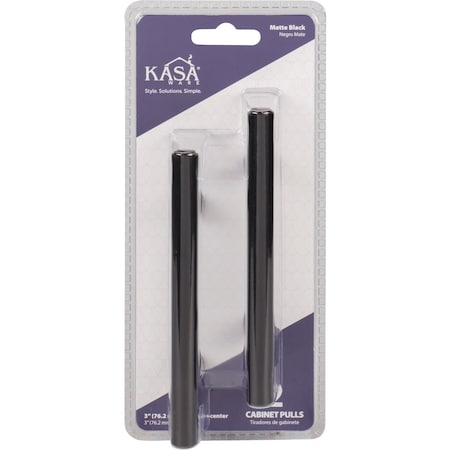 Hardware Resources KasaWare 136 mm, 5-3/8'' L. Matte Black 3'' Center-to-Center Cabinet Pull, 2PK K2943MB-2