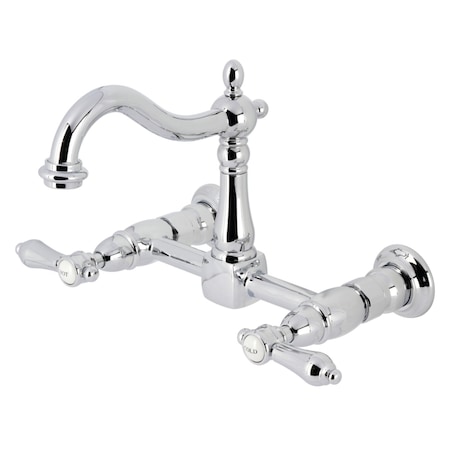 Kingston Brass Two-Handle Wall Mount Bridge Kitchen Faucet, Polished Chrome KS1261BAL