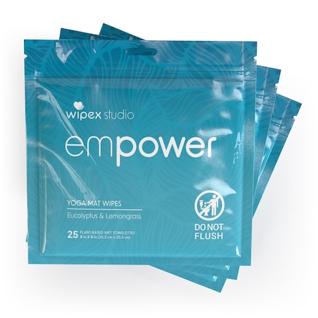 Wipex Natural Yoga Mat Wipes 25ct Travel Zip Pouch, 3PK, 75 Wipes, EMPOWER, 3PK WX72227YMZ3