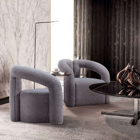 Manhattan Comfort Modern Darian Boucle Accent Chair in Grey, 2PK 2-AC061-GY