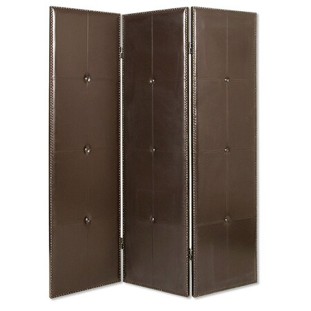 Homeroots 72" Brown Faux Leather Folding Three Panel Screen Room Divider 274879