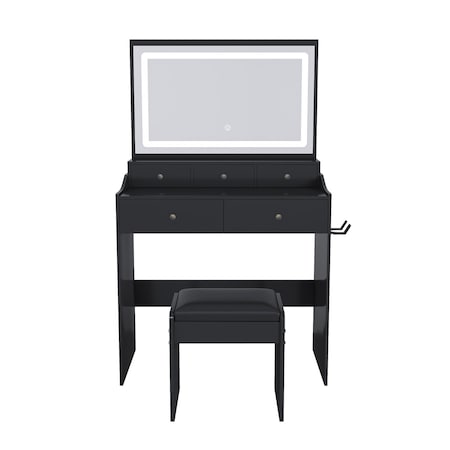 Homeroots 30" Black Wood Lighted Five Drawer Dresser 714274