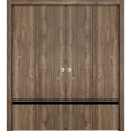 Sartodoors Sliding Closet Double Bi-fold Doors, Planum 0012 Walnut and Aluminum Strips, Sturdy Tracks Moldings PLANUM0012DBF-WLN-96 x 84 (4* 24x84)