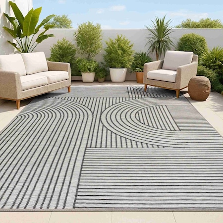 Jonathan Y Zephyr Mid-Century Modern Arch Stripe Reversible Machine-Washable Cream/Beige 5 ft. x 8 ft. Area Rug SVH106A-5