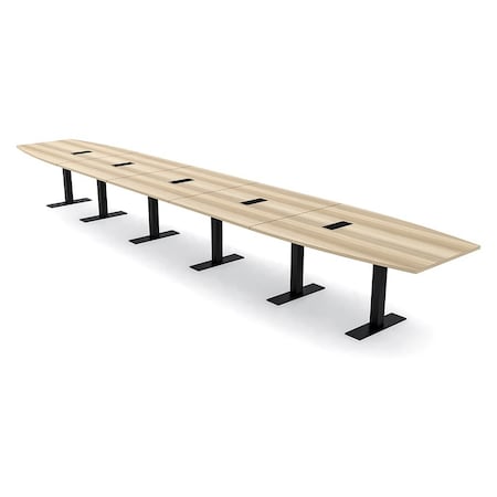 Skutchi Designs 22ft Boat Conference Table With Power | Harmony Series | 22 Person Meeting Room Table HAR-BOT-48X264-T.BK-K525-EBLK