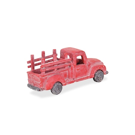 Homeroots 5" Red Metal Hand Painted Decorative Truck Tabletop Sculpture 483256