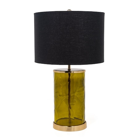 Homeroots 22" Green Glass LED Table Lamp With Black Drum Shade 528692