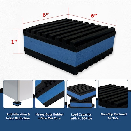American Built Pro Pad, Anti Vibration, Rubber, Multi-Use 6 x 6 x 1in, 4PK AVP66 P4