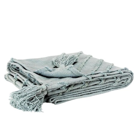 Homeroots 50" X 60" Aqua Cotton Woven Geometric Throw Blanket with Tassels 518852