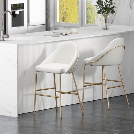Manhattan Comfort Gracie Barstool in White and Gold - Set of 2 2-BS022-GWH