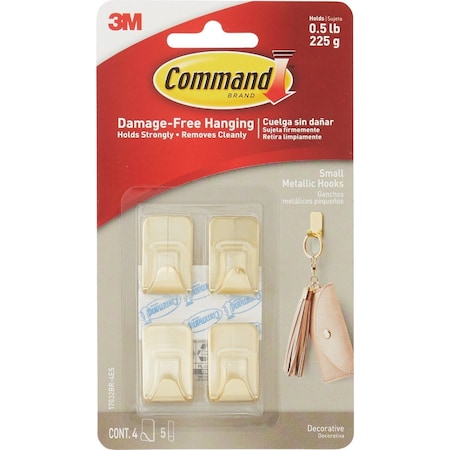 Command Small Metallic Brass Decorative Hook 4 Hooks 5 Strips 17032BR-4ES