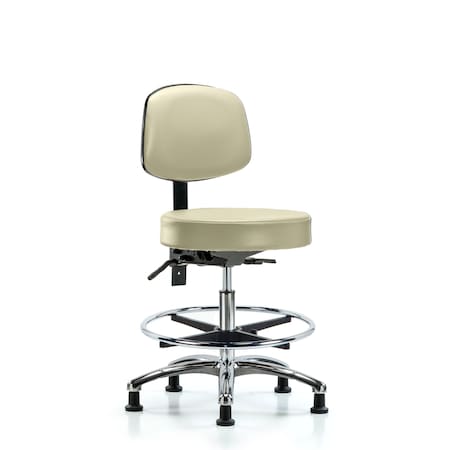 Blue Ridge Ergonomics Vin Stool with Back Chr-Med Bench Ht with Chr Foot RingandStat Glides in Adobe White Trailblazer Vin BR-VMBST-CR-T0-CF-RG-8501
