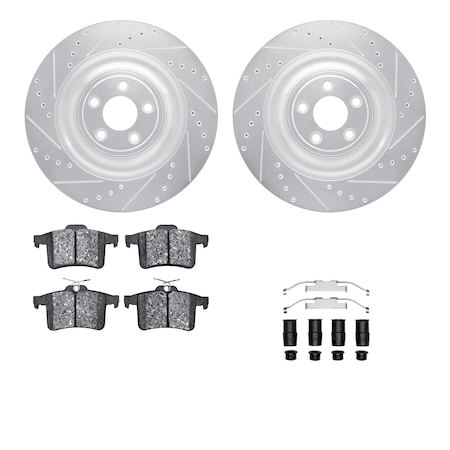 Dynamic Friction Co DFC Rotors-Drilled & Slotted-Silver w/ EURO 5000 Ceramic Brake Pads Incl Hdw 7612-20020