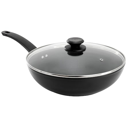 Oster Connelly 12 Inch Textured Nonstick Aluminum Wok with Lid in Black 141067.02