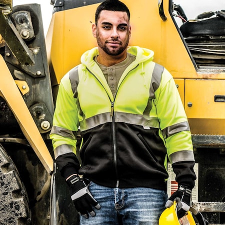 Game Workwear Full Zip Hi-Vis Hoodie, 100% Spun Polyester Fleece, Hi Vis Lime, M 8260