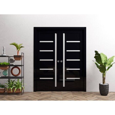 Sartodoors Sliding Double Pocket Doors 64x96 inches Black Solid Core Modern Interior QUADRO4088DP-GLB-6496