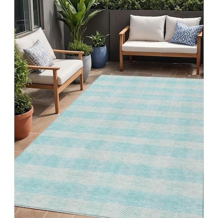 Homeroots 5' X 8' Aqua And Ivory Plaid Washable Indoor Outdoor Area Rug 595452