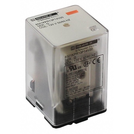 Square D PLUG IN RELAY, 11 PIN, OCTAL BASE TYPE, 120VAC COIL, 3PDT 8501KPR13P14V20