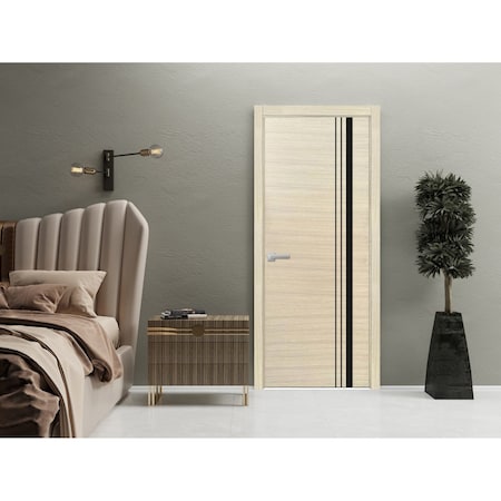 Sartodoors Modern Wood Interior Door with Hardware, Planum 0011 Natural Veneer and Aluminum Strips, Single Pan PLANUM0011ID-SHP-18