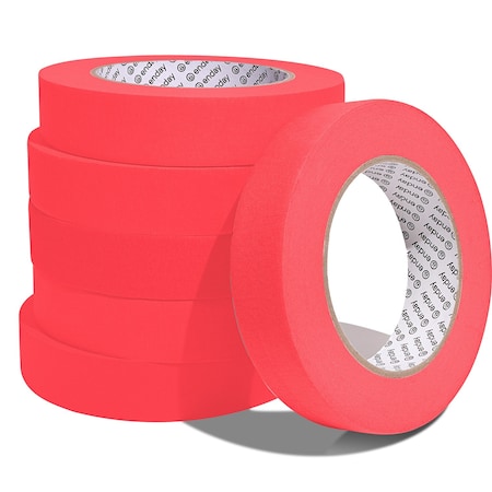 Enday Masking Tape, 1" x 60 Yards, Red, 6PK 8141-6