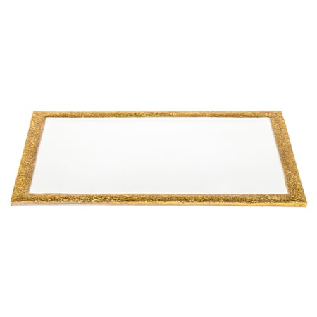 Homeroots 9in Gold and White Rectangular Metal Serving Tray 517545