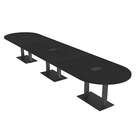 Skutchi Designs Racetrack Conference Table With Power, 48 in W, 192 in L, Black HAR-RAC-48X192-DOU.BK-U999ST19-EBLK