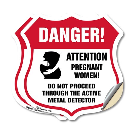 Signmission Pregnant Women Shield Sign Danger! Atten, 4 inch X 4 inch, Vinyl Decal, 2PK SHI-D-2PACK-4-433