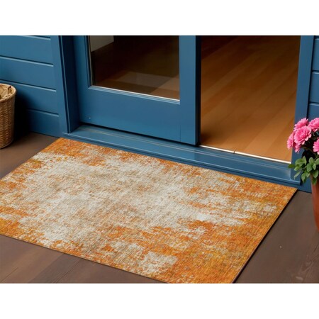 Homeroots 3' X 5' Orange And Ivory Abstract Washable Indoor Outdoor Area Rug 612340