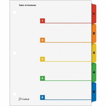 Cardinal Brands Cardinal OneStep Printable T.O.C. Divider, 1 to 5, 9"x11", 5 Tabs, White/Multicolor 60518