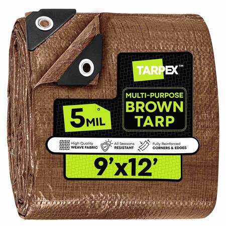 Tarpex Multipurpose Tarp, 9 ft x 12 ft, 5 Mil, Brown, Polyethylene BRT-TA-912