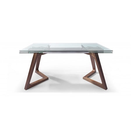 Homeroots 63" Clear and Brown Glass and Solid Wood Self-Storing Leaf Dining Table 320777